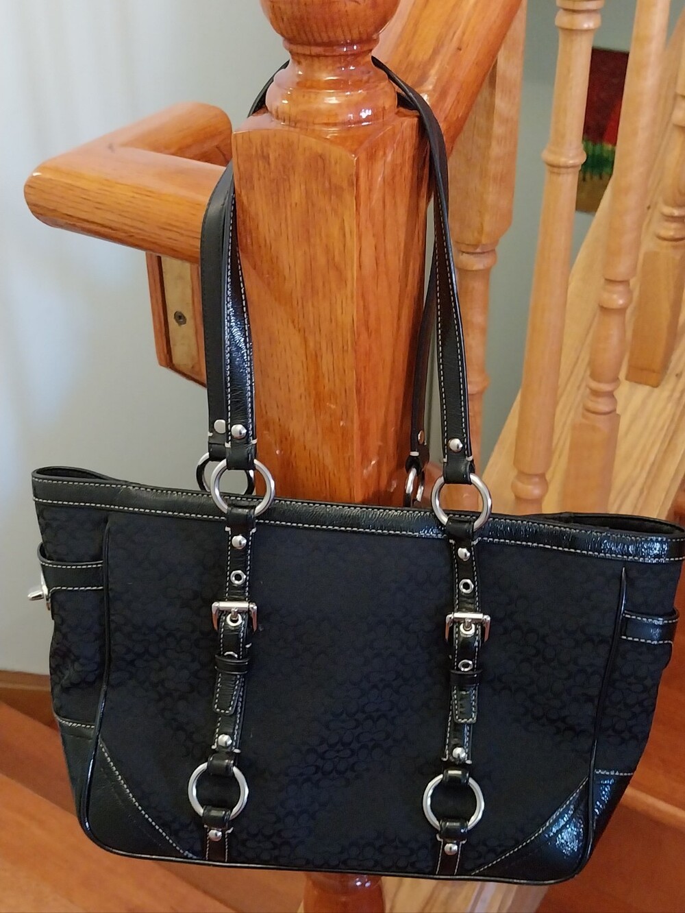 Coach Black Women's Tote Bag with Buckle Strap Accents